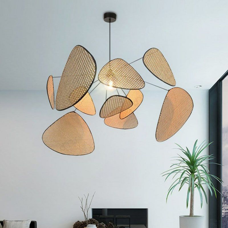 Chinese Handmade Suspension Lighting Rattan 1 Head Living Room Pendant Ceiling Light in Wood