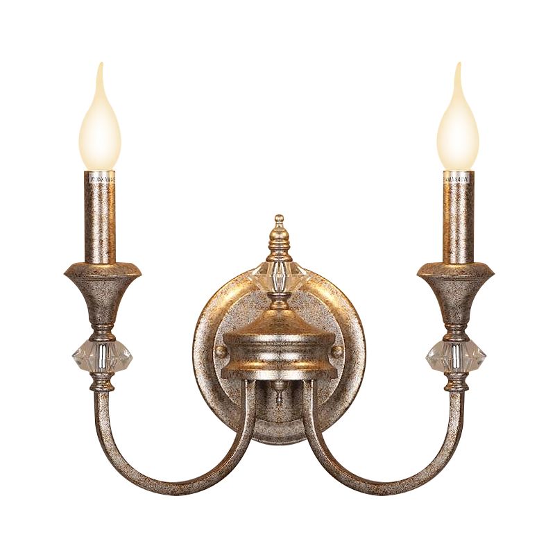 2 Heads Metal Wall Mount Lamp Retro Rust Bare Bulb/Tapered Bedroom Sconce Light Fixture with Shade/Shadeless