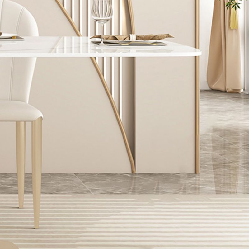 Glam Style Dinner Table Stone Rectangle Dining Room Table in White