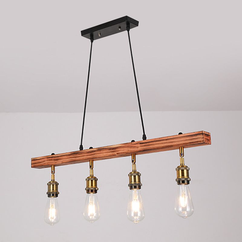 Industrial Island Light 4 Lights Island Hanging Light with Wood for Dining Room
