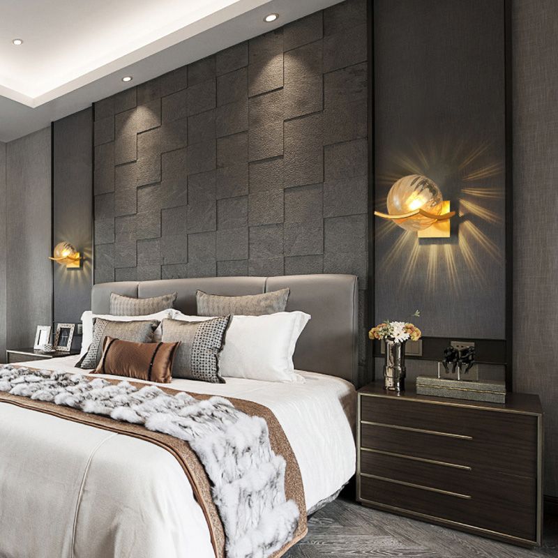 Spherical Bedroom Wall Light Sconce Glass Contemporary Style Sconce Light Fixture