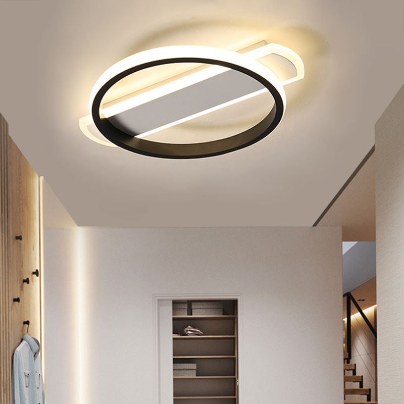 Schwarz/Weißer Ring Flush Mount Minimalist LED Acryl Deckenleuchte mit Arc Rechteckige Canopy in Warm/White Light