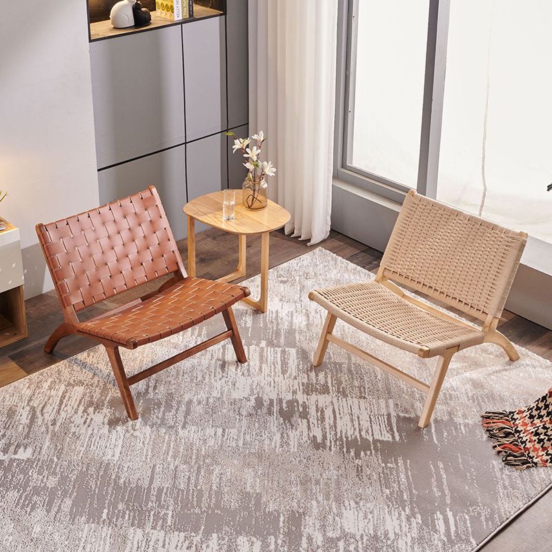 25.59" L x 31.88" W x 25.98" H Brown/Nautral Woven Accent Chair Solid Wood Lounge Chair