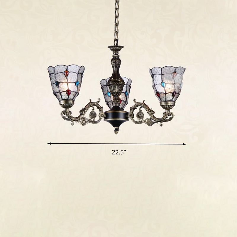 Antique Bronzo 3/6/11 Luci Lampada il lampadario Apparecchiatura Mediterranea Copia di vetro Giochil del soffitto ingioiellato