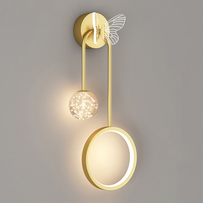 Light Luxury Iron Wall Light Geometry LED Wall Lamp with Glass Shade for Bedroom