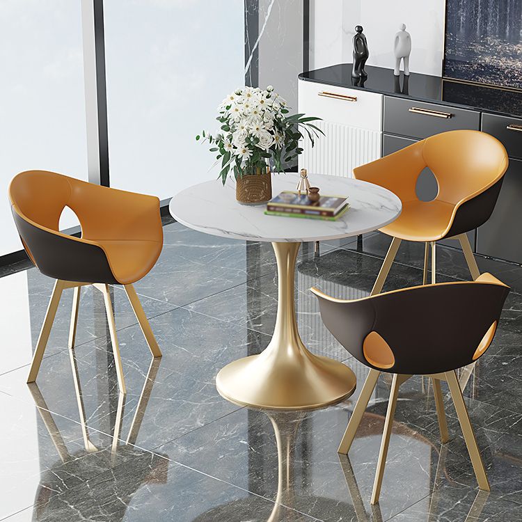 Round Tulip Base Luxury Dining Table White Tone Fixed Table with Sintered Stone