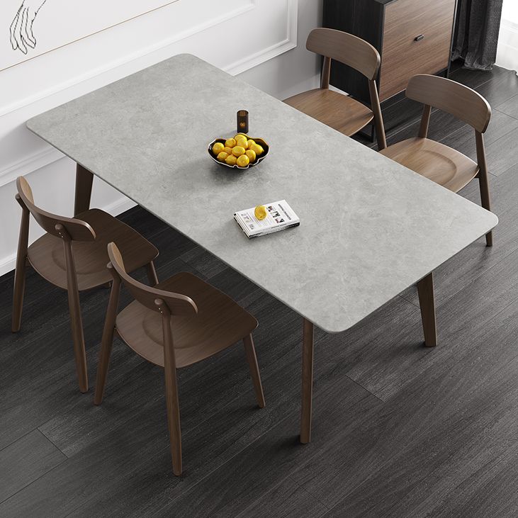 Contemporary Sintered Stone Top Standard Dining Set Rectangle Gray Dining Set for Kitchen