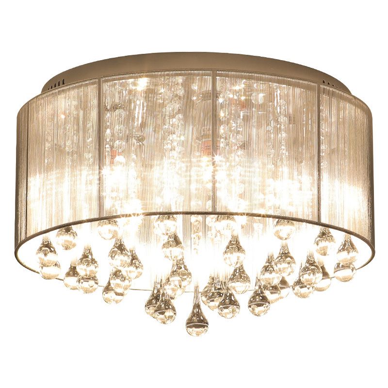 Contemporary Ceiling Lamp Fabric Shade Flush Mount Light Fixture