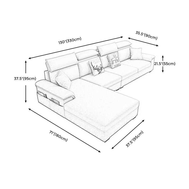 Contemporary Pillow Back Cushions Sectional Fabric/Faux Leather Sofa with Storage