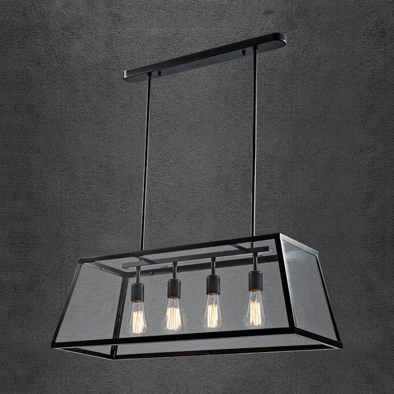 Rectangular Shape Pendant Lighting Modern Style Metal 4 Lights Hanging Lamp in Black