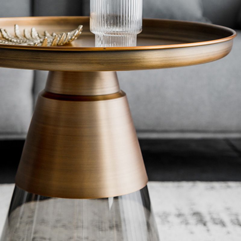 Mid-Century Modern Pedestal Glass Round Storage Single Coffee Table