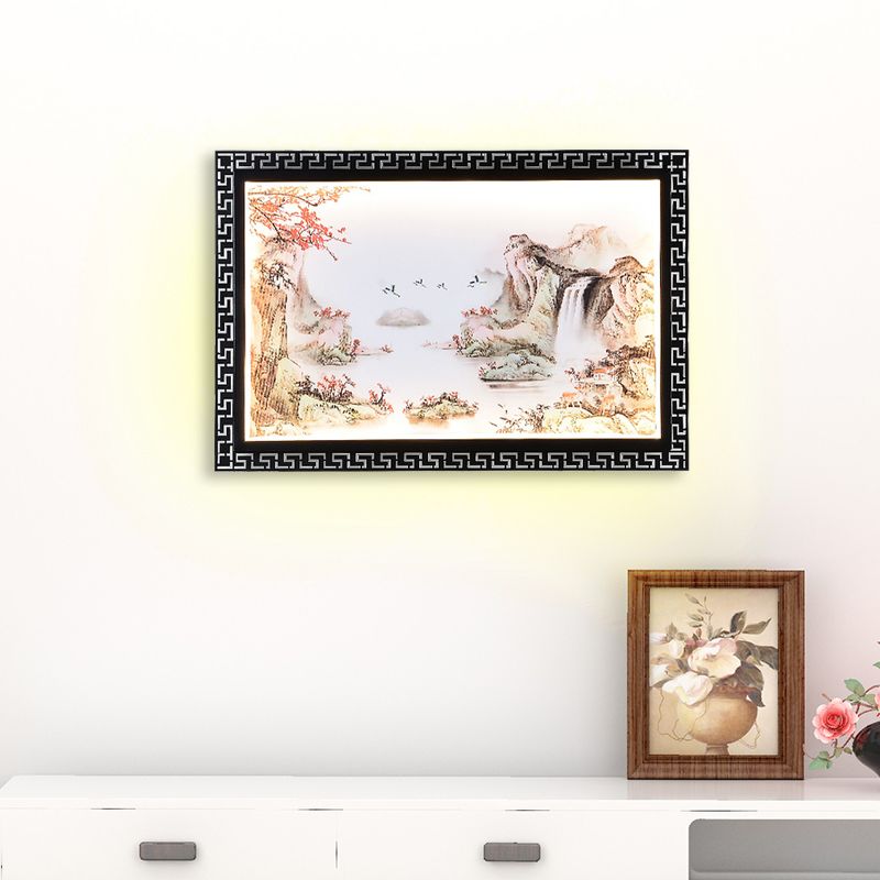 Paradise/Misty Mountain Wall Sconce Chinese Fabric LED Black Wall Mural Lighting for Home Decoration