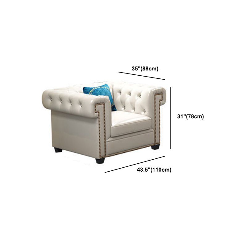 Tufted Rolled Arm Chesterfield Sofa Faux Leather Beige Cushions Sofa
