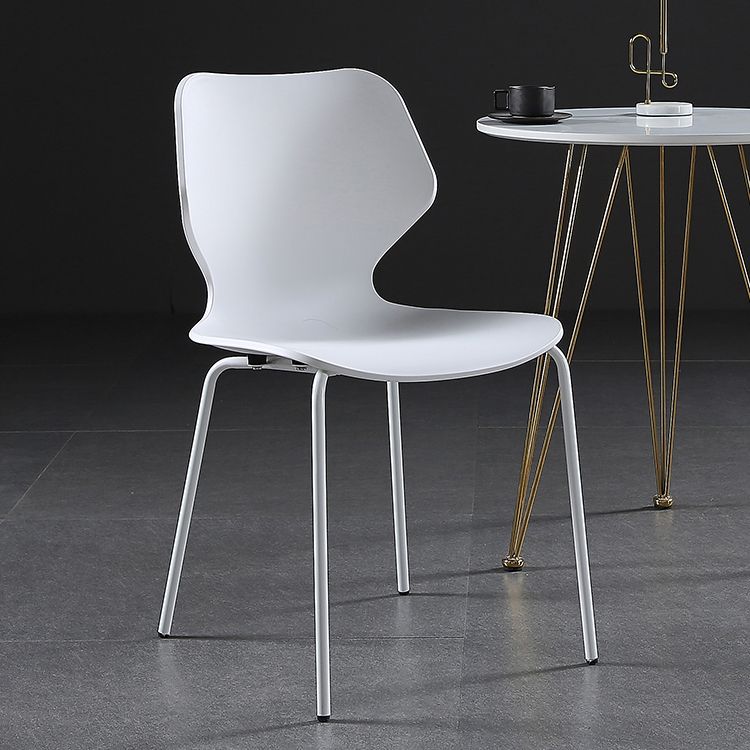 Modern Wing Back Side Chair Plastic Armless Dining Chair with Metal Base