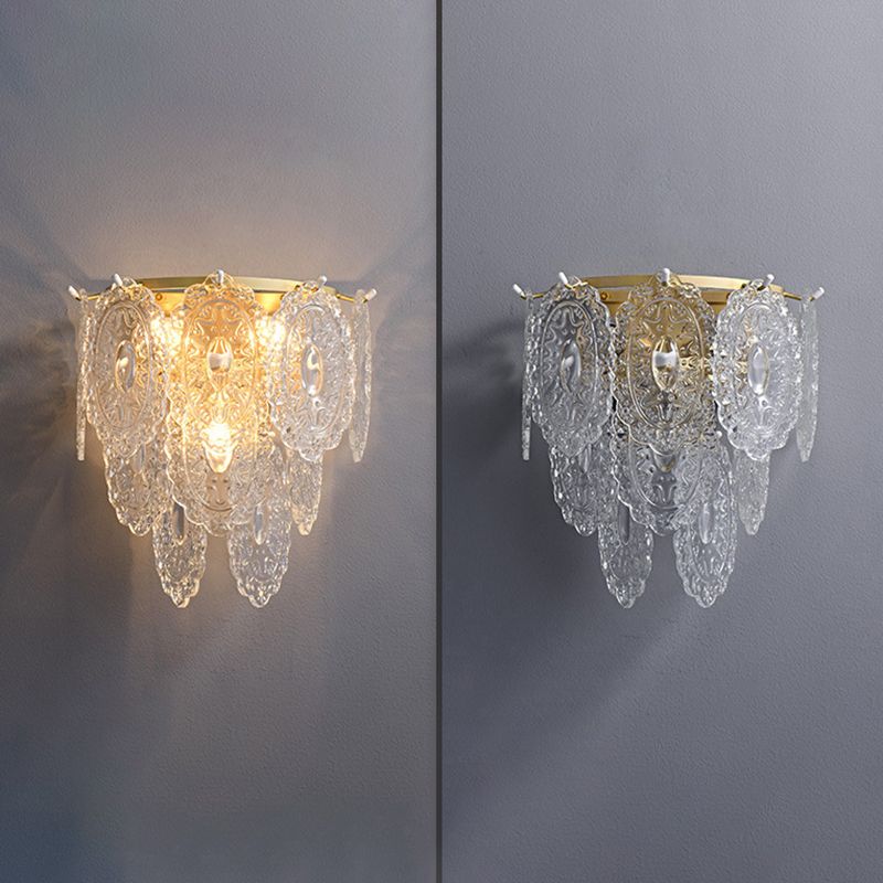 Solid Brass and Glass 2 - Light Wall Sconce in Gold Finish Modern Wall Light