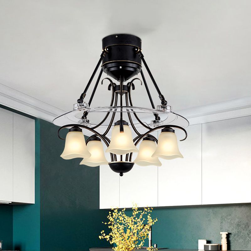 48 "breit geometrische Hangdüfter Leichtsexerität Metall Black Semi-Flush-Halterung mit 4 Klingen