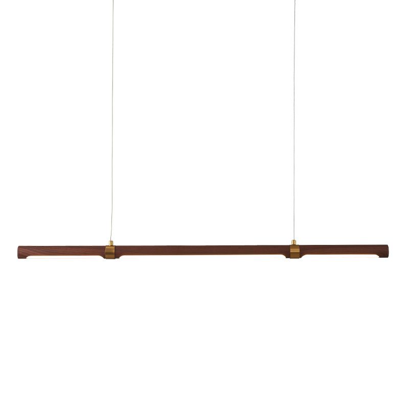 Nordique Linear Wood Island Pendant LED Strip Island Light en marron pour table à manger