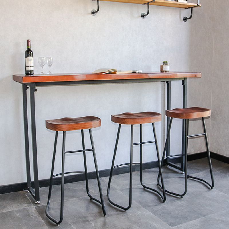 Solid Wood Bar Dining Table Specialty Brown Bar Height Cocktail Table with Sled Base