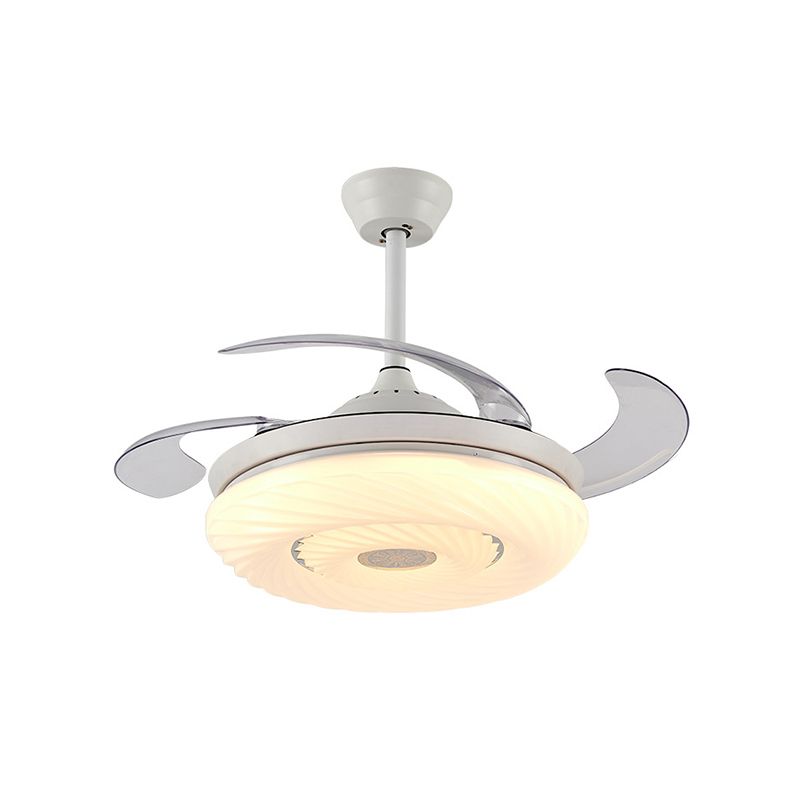 42 "W White Circle Hanging ventilador de ventilador de metal moderno Led de comedor semi iluminación con 4 cuchillas, control remoto/pared/conversión de frecuencia y control remoto