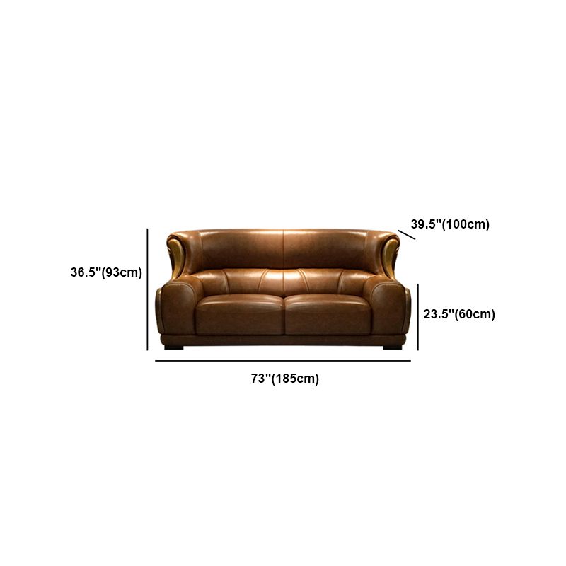 Genuine Leather Round Arm Sectionals Dark Brown 36.61"High Cushion Back Sofa