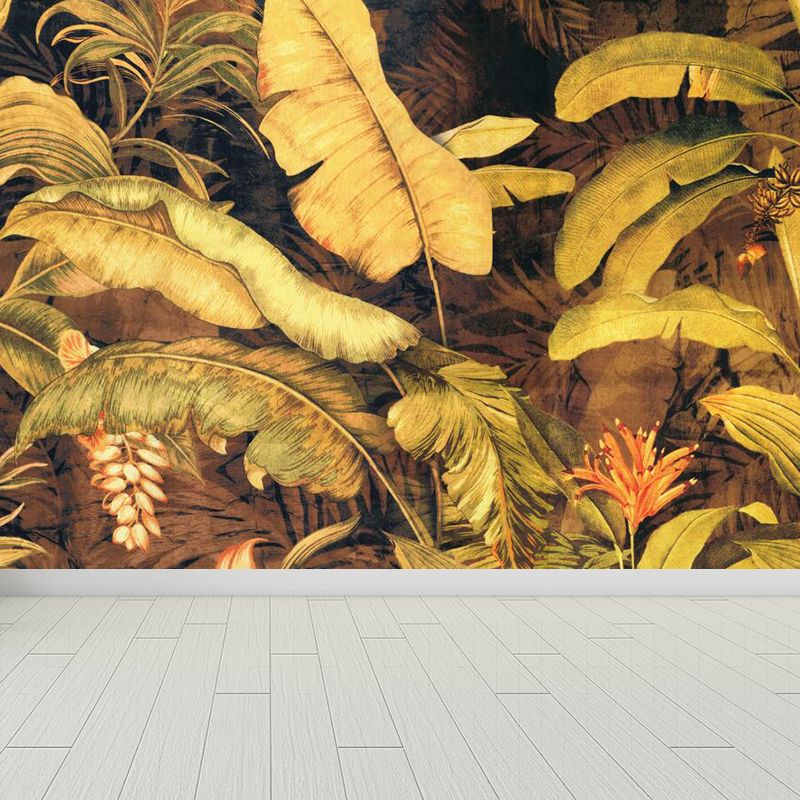 Stain-Proof Botanical Leaves Wall Mural Non-Woven Tropical Wall Art for Dining Room