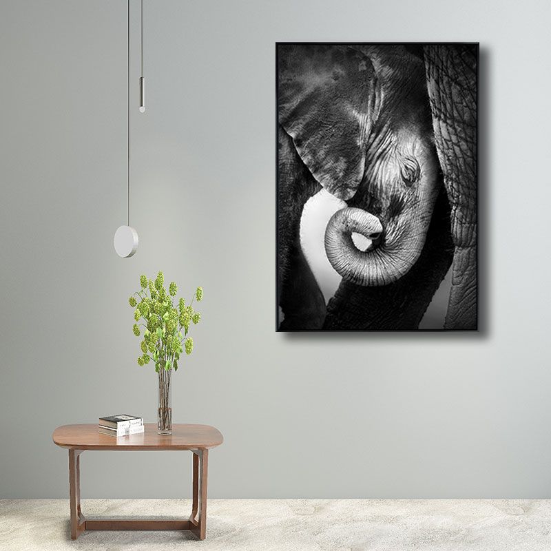 Canvas Decorative Painting Modern Elephant Family Wall Art Print in Black for Sitting Room