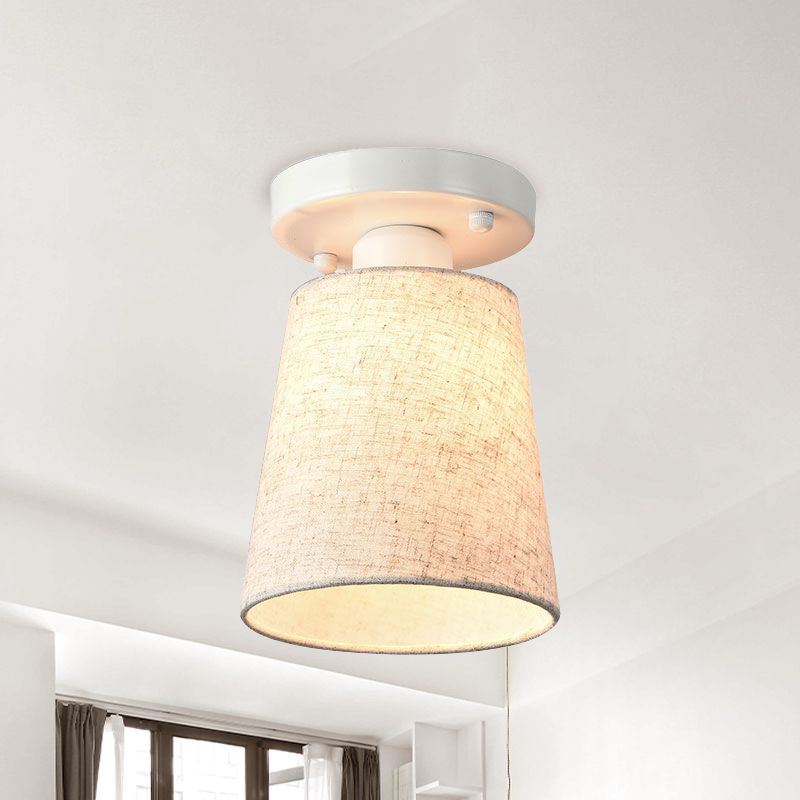 Small Horn Bedroom Semi Flush Light Fabric Single Minimalist Ceiling Mount Lamp in Black/White