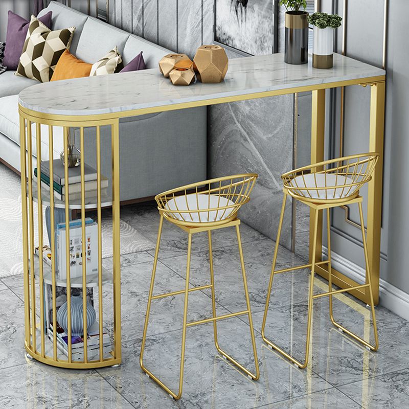 Glam Style Bar Table Faux Marble Double pedestal Bar Dining Table for Living Room