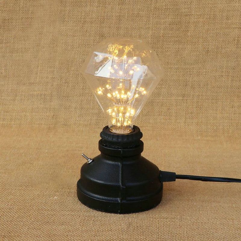 Mini illuminazione da tavolo industriale con cavo di collegamento Lampada da tavolo in metallo a 1 luce con finitura nera per camera da letto