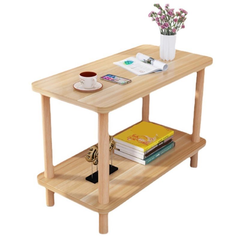 Scandinavian Wood End Table 4 Legs Sofa Side End Table with Shelf