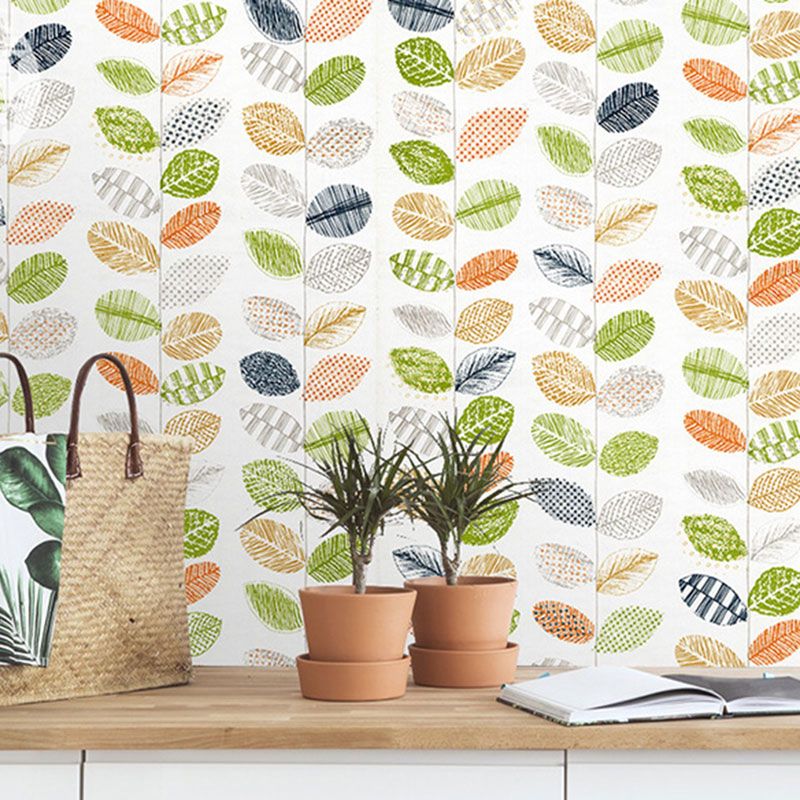 Waterproof Leaves Wall Decor Non-Woven Textured Simple Wallpaper Roll for Kids, Peel and Stick