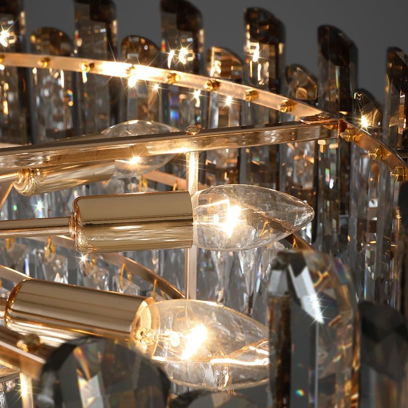 Modern Metal Ceiling Light Rectangle Shape Island Lamp with Crystal Shade for Living Room