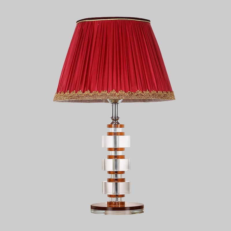 1-Head Living Room Nightstand Lighting Modern Red Table Lamp with Round Clear Crystal