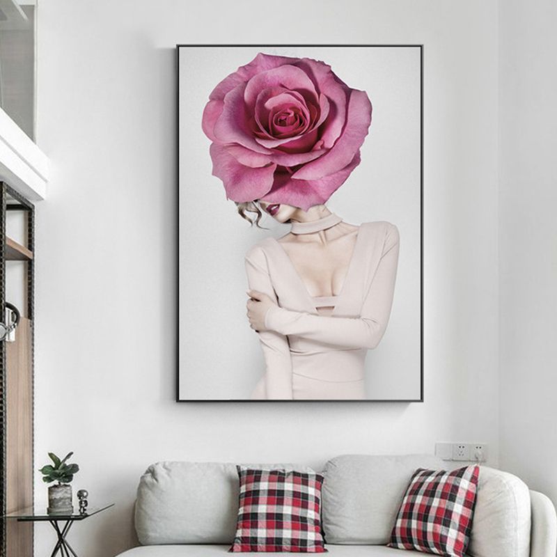 Photography Flower Girl Canvas Print Soft Color Modern Style Painting for Living Room