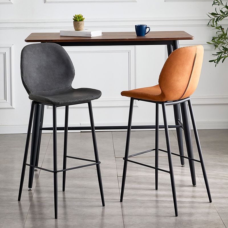 Contemporary Leather Bar Stools Indoor Barstool with Iron Legs and Low Back