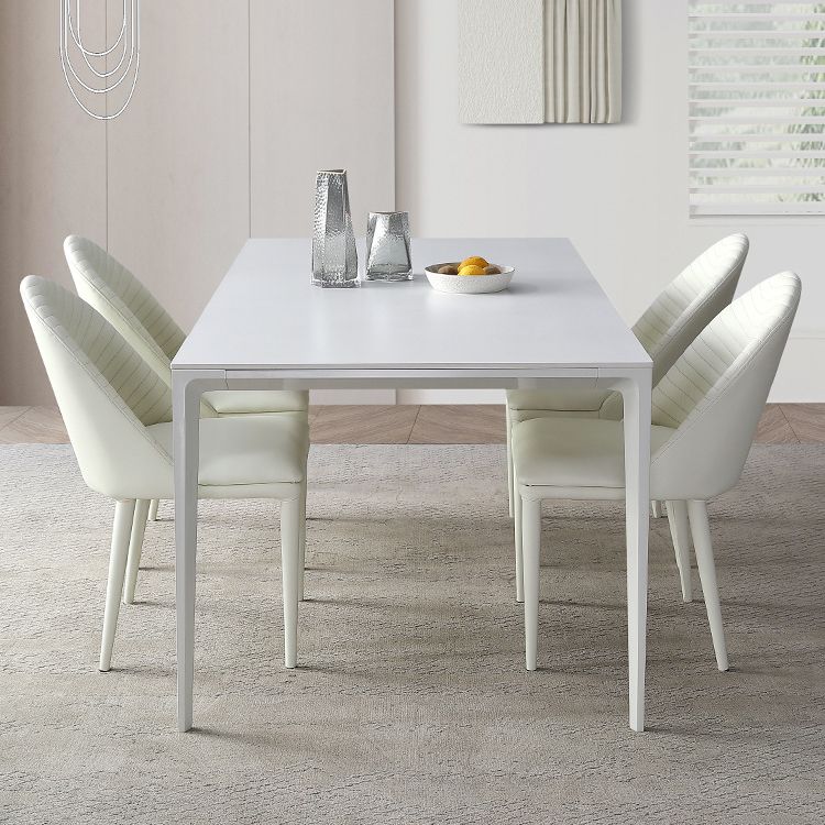 Metal Contemporary Rectangular Dining Table White Sintered Stone Top Table with Legs