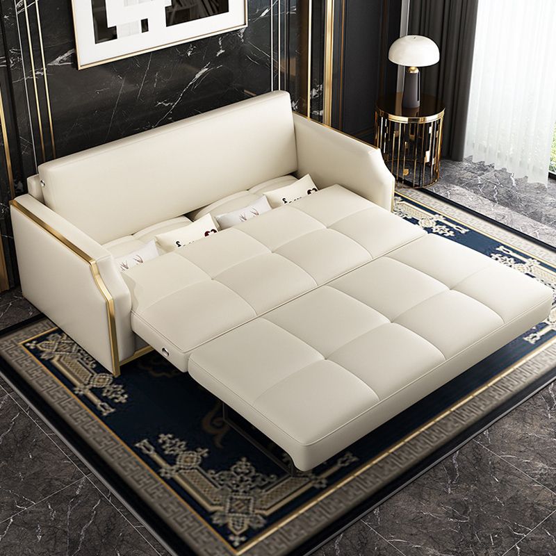 Faux leather Sleeper Sofa White Sofa Bed with Pillow Back, 37.40" Wide