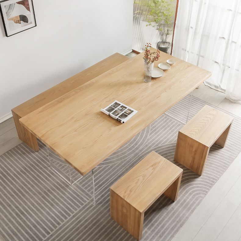Modern 1/2/4 Pieces Rectangle Dinette Set Ash Wood Dining Table Set with Acrylic Foot