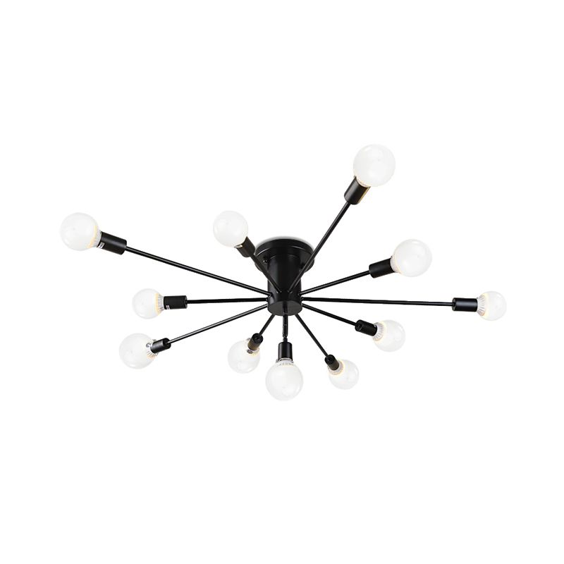 6/8 Heads Bare Bulb Semi Flush Mount Light Vintage Style Black/White Metallic Ceiling Light Fixture for Kitchen