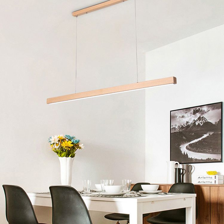 Luci a sospensione a sospensione in legno Lampade appese lineari moderne per sala da pranzo