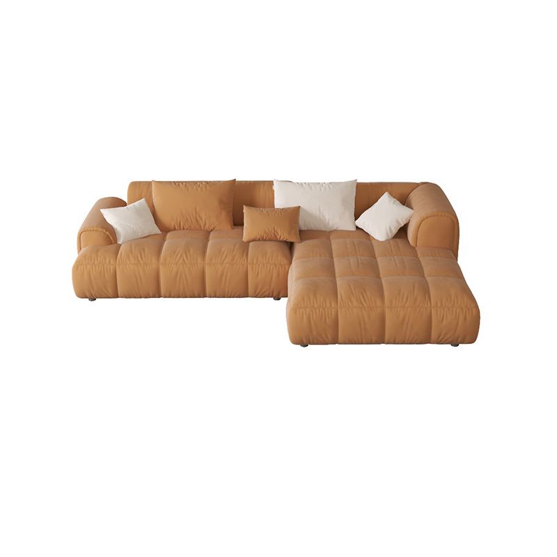L-Shape Velvet Sectional with Recessed Arm and Pillow Back for Apartment