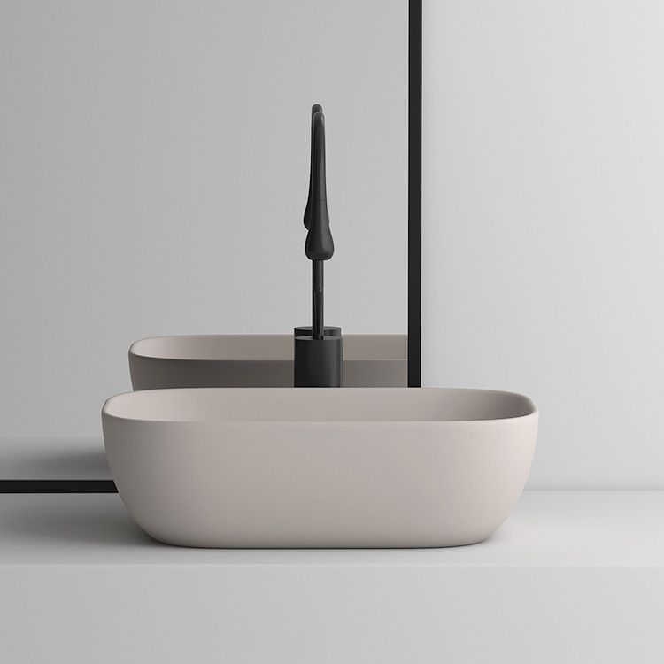Modern Bathroom Sink Pop-Up Drain Porcelain Solid Color Oval-Shape Vessel