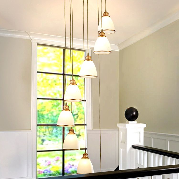 Duplex Cluster Pendant Light in Modern Luxury Style Wrought Iron Hanging Light with White Glass Shade
