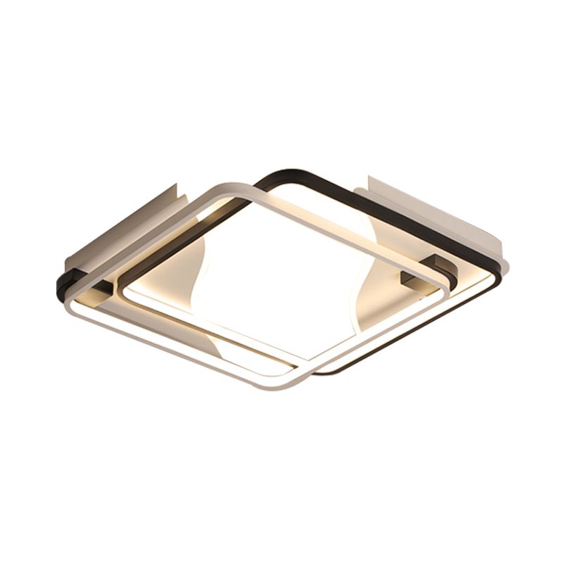 Lampada da incasso a LED per camera da letto larga 18"/22"/31,5" con paralume acrilico quadrato/rettangolare Lampada da soffitto modernista a incasso in bianco e nero in luce bianca/calda