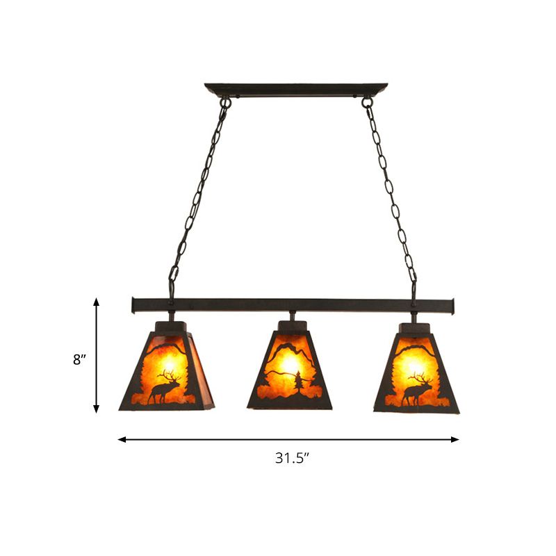 Trapezoid Metal Hanging Pendant Light Country 3 Lights Dining Room Island Lighting Fixture in Rust