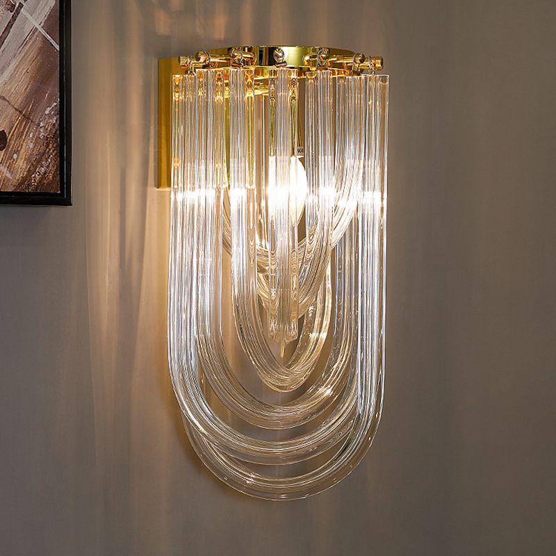 Carbon Steel Gold Wall Lamp in Modern Luxury Style Crystal Linear Wall Light for Interior Spaces