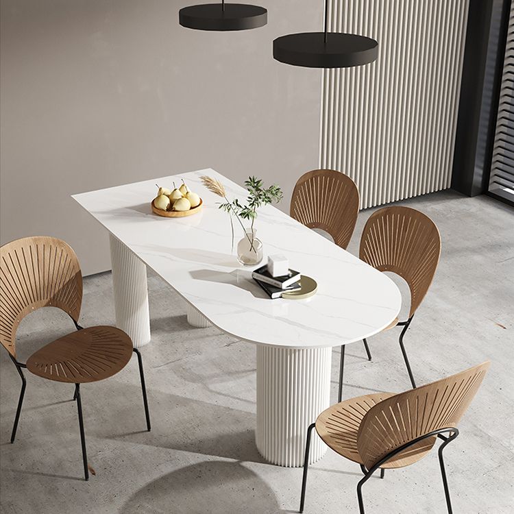 Free Form Stone Top Dining Table Solid Wood Base Dining Table for Kitchen