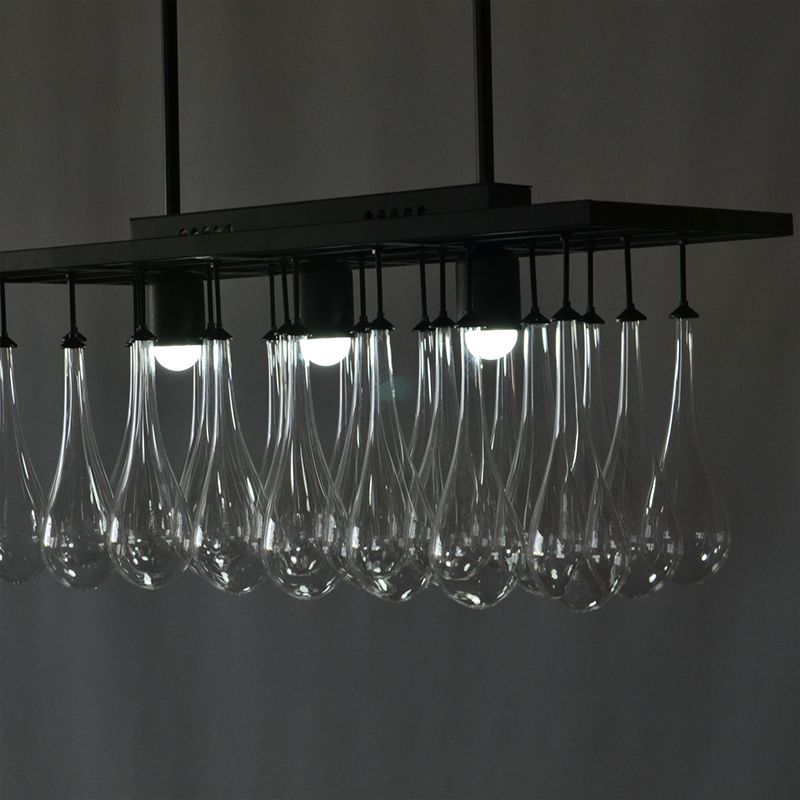 3 lumières PENDANT ISLAND Light Rectangle Rectangle Verre transparent la lampe suspendue en noir, lumière chaude / blanche