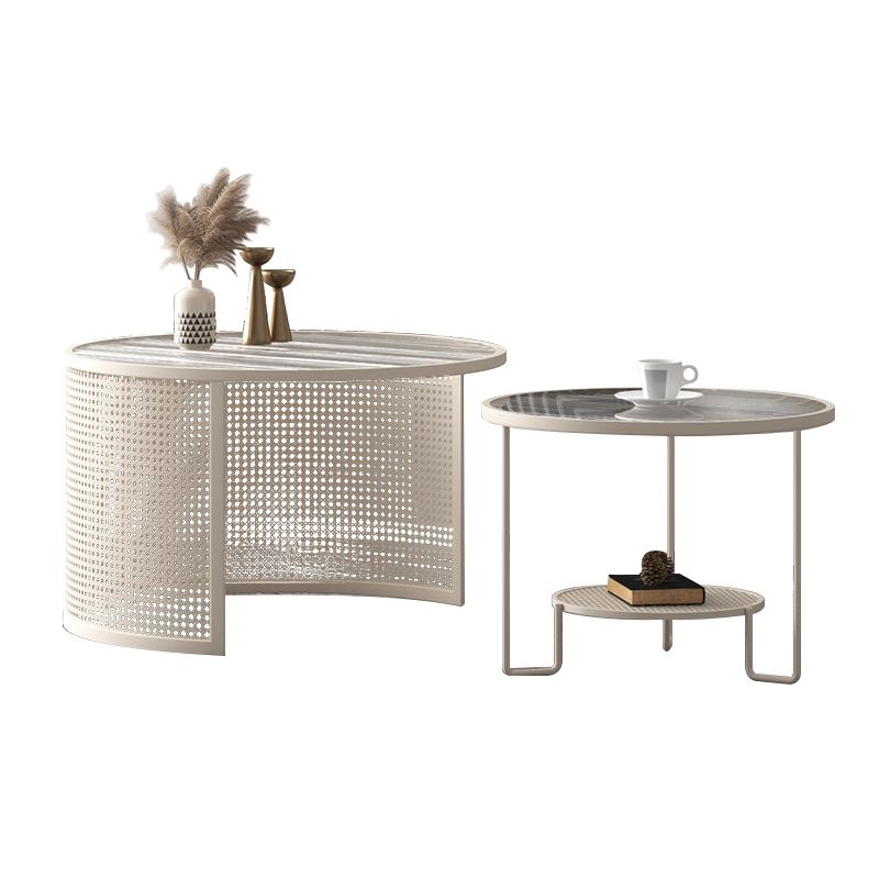 Modernism Round Glass and Steel Coffee Cocktail Table - 17.7"/19.7" H