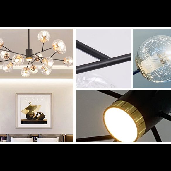 Clear Aluminum Wire Glass Ball Chandelier Light Modern Lighting Ceiling Pendant Light in Black